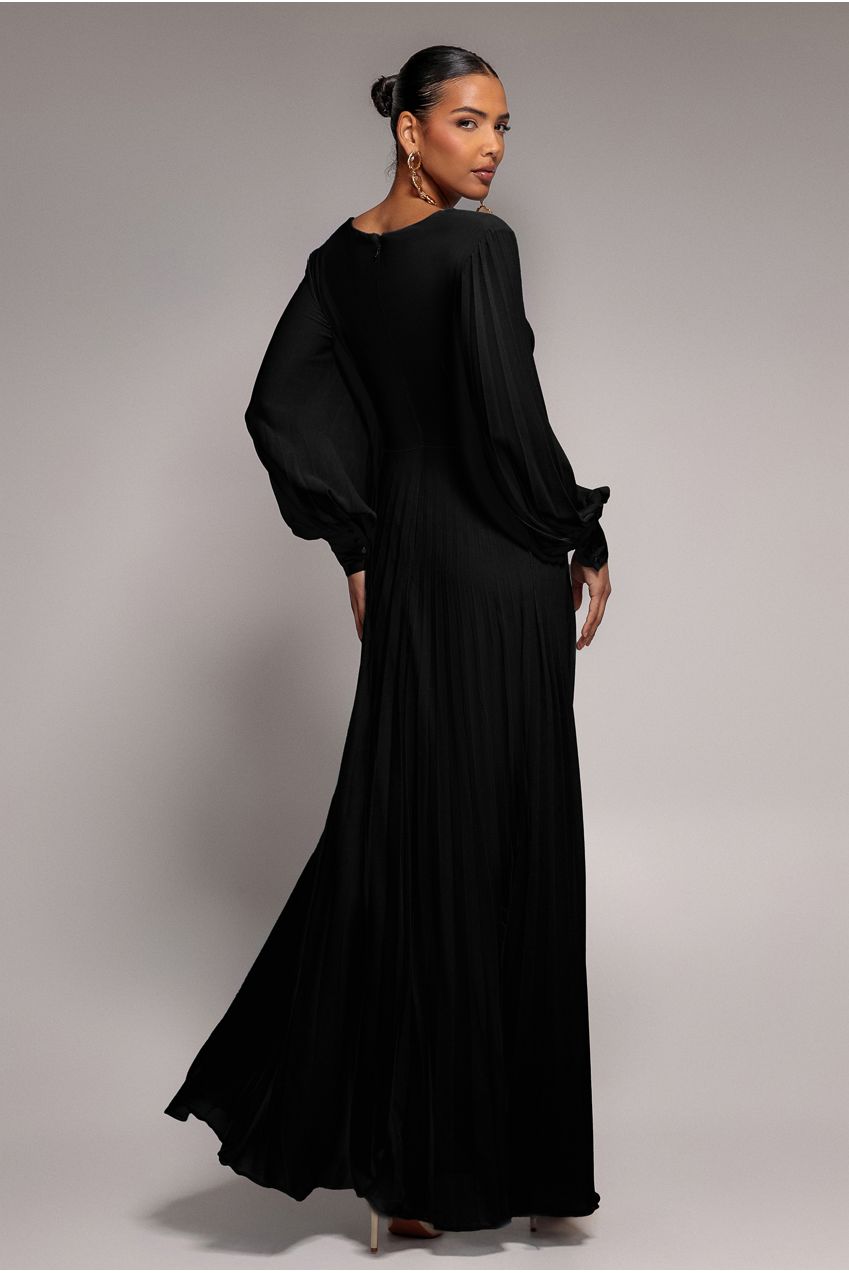 Fully Pleated Chiffon Maxi Dress - Black DR3593