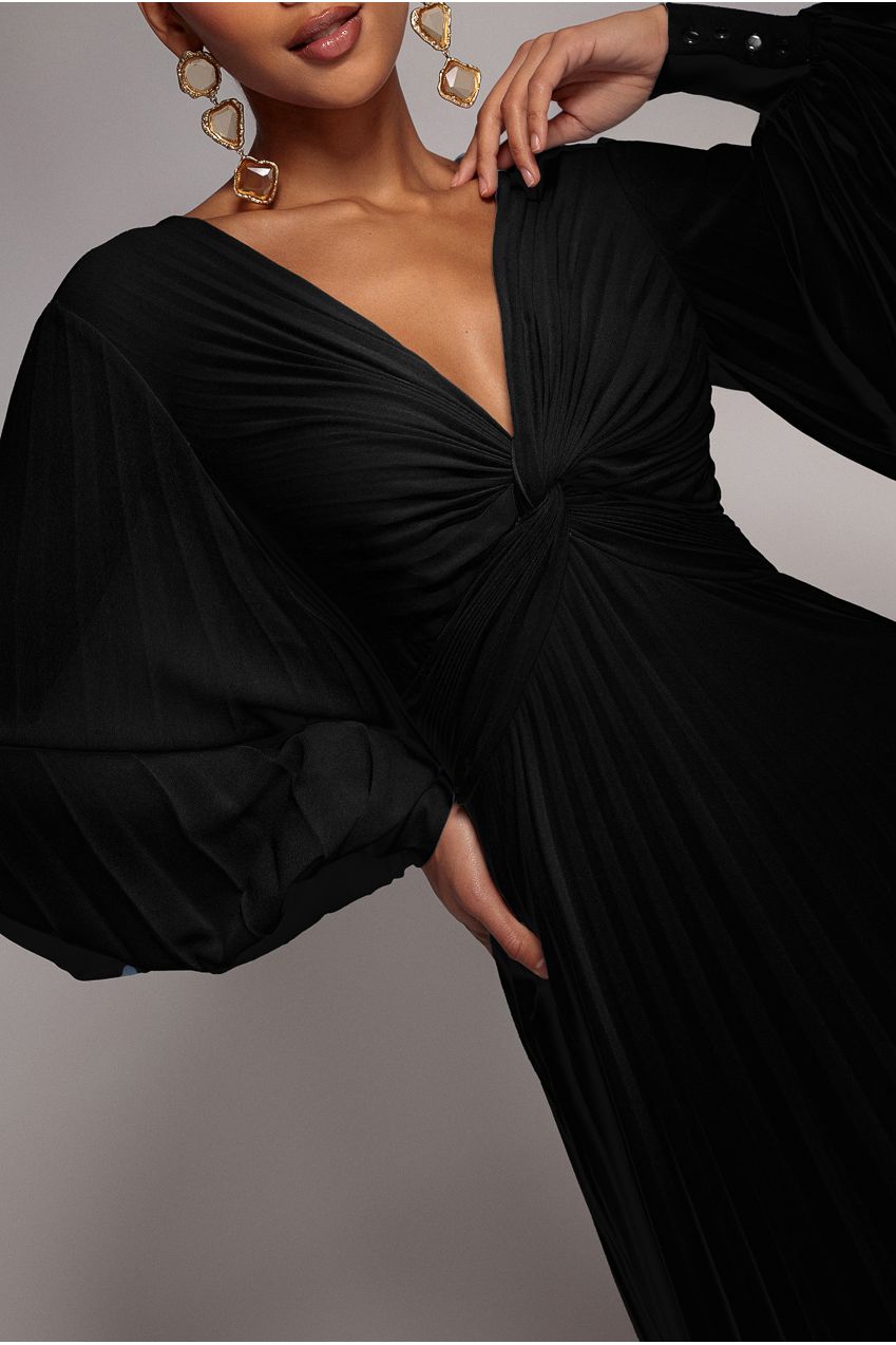 Fully Pleated Chiffon Maxi Dress - Black DR3593