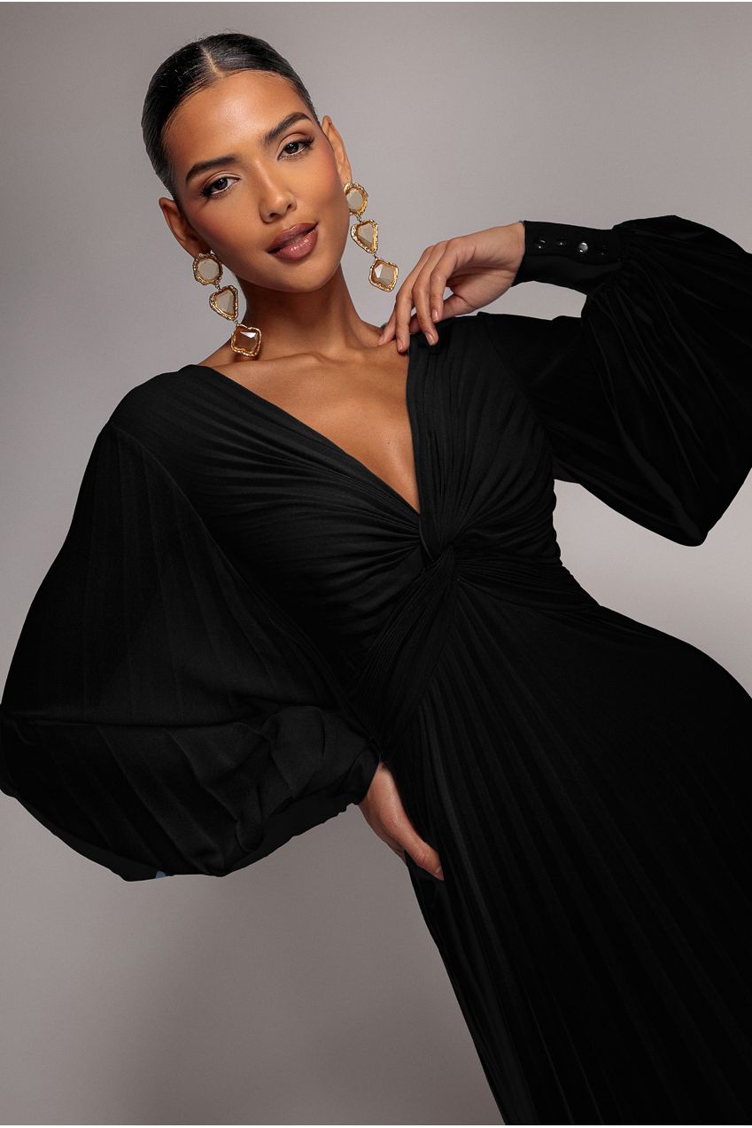 Fully Pleated Chiffon Maxi Dress - Black DR3593