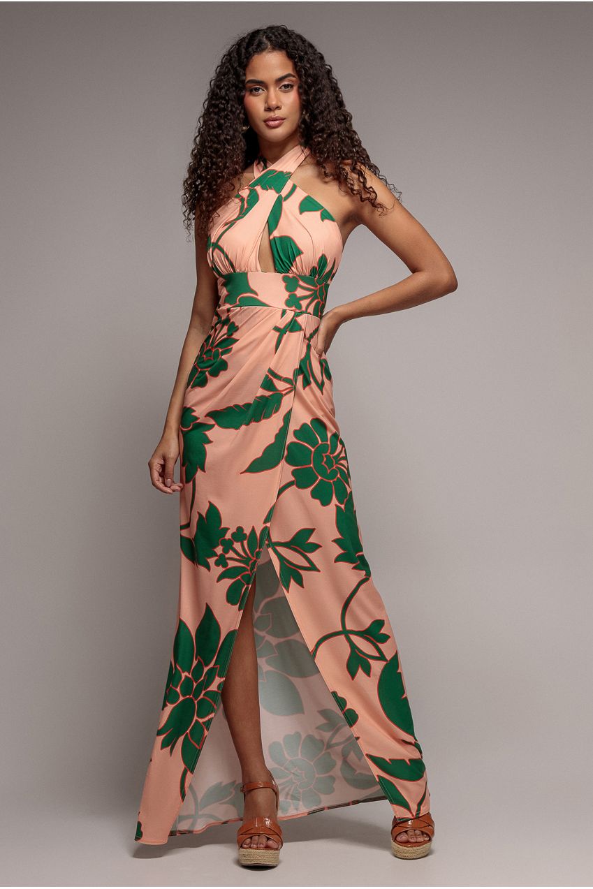 Printed Crossover Maxi Dress - Green DR3602