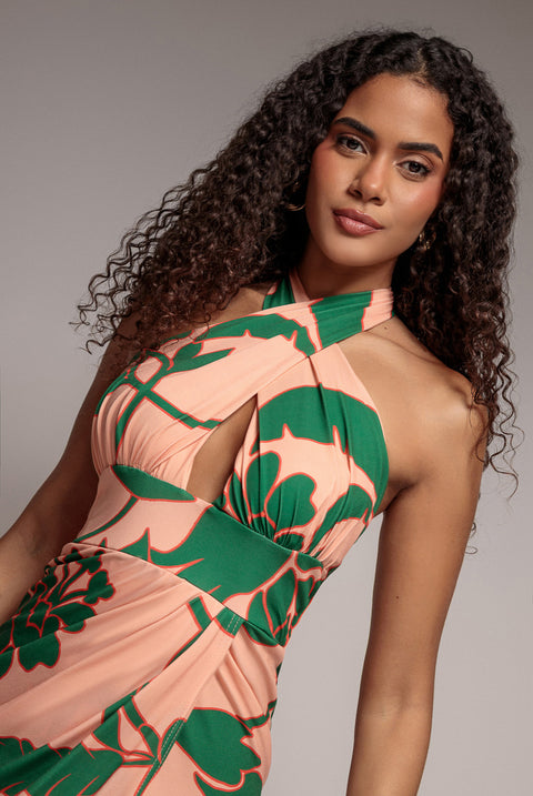 Printed Crossover Midi - Green by Goddiva