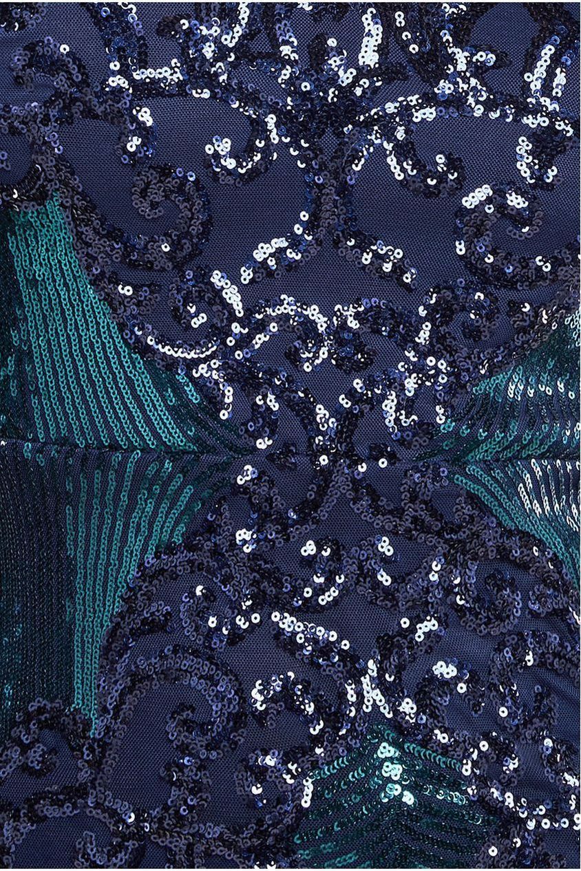 Contrast Sequin Long Sleeve Midi Dress - Emerald DR3607