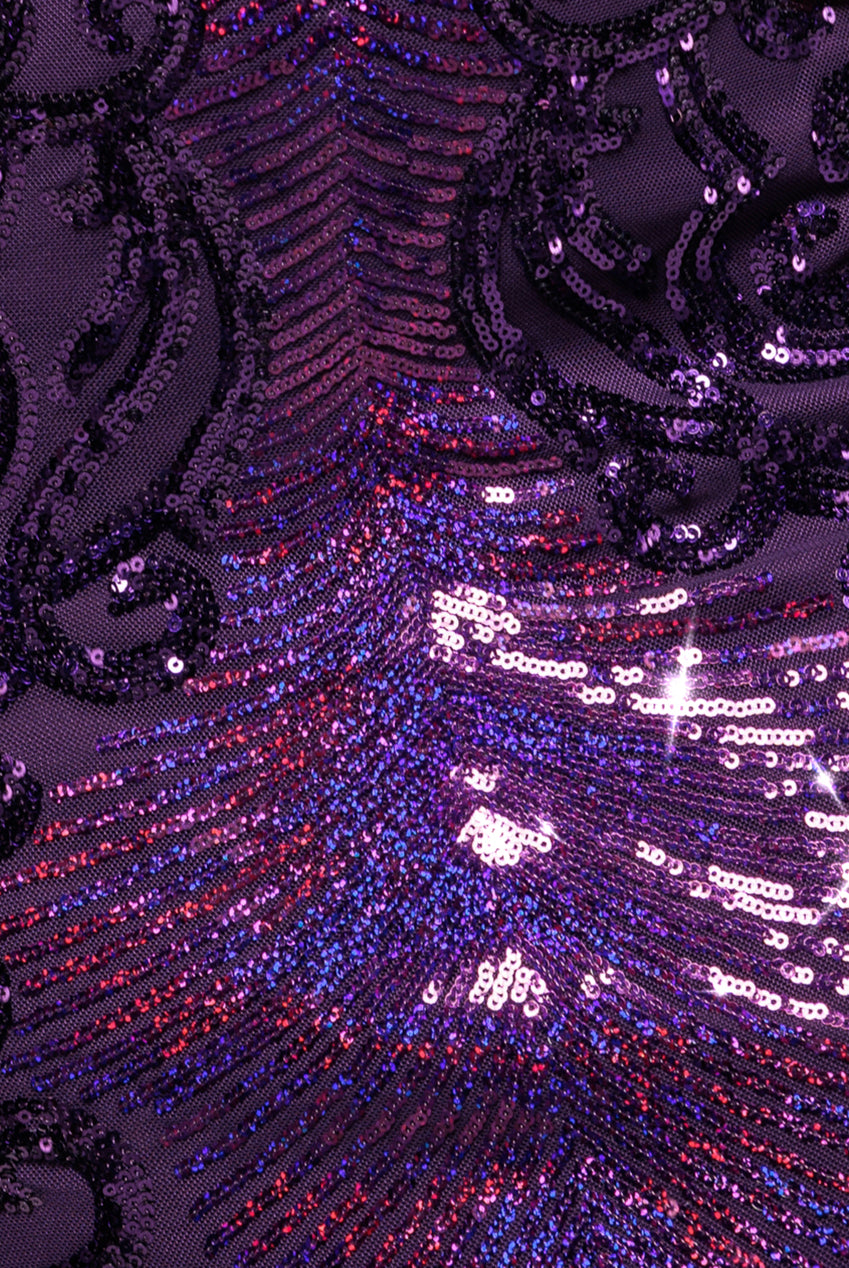 Contrast Sequin Long Sleeve Midi Dress - Purple DR3607