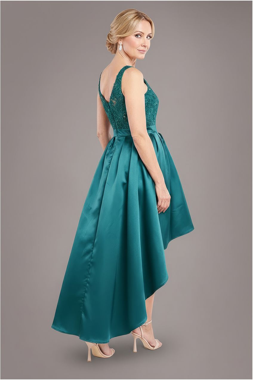 Sequin & Satin Dipped Hem Midi Dress - Emerald Green DR3621M