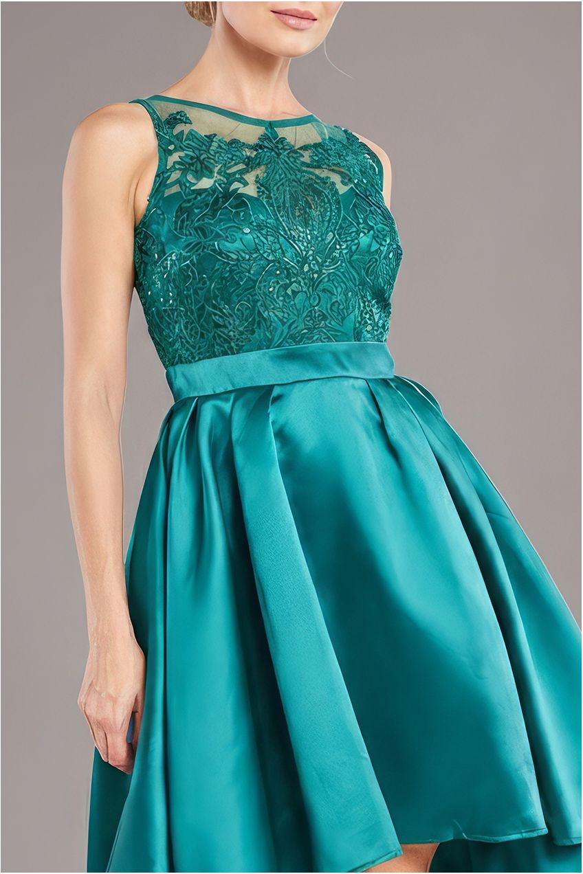 Sequin & Satin Dipped Hem Midi Dress - Emerald Green DR3621M