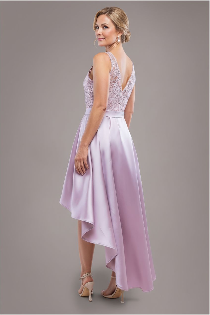 Sequin & Satin Dipped Hem Midi Dress - Blush Pink DR3621M