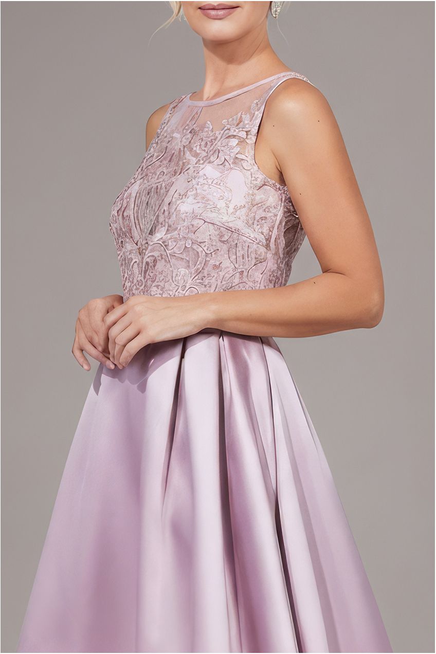 Sequin & Satin Dipped Hem Midi Dress - Blush Pink DR3621M