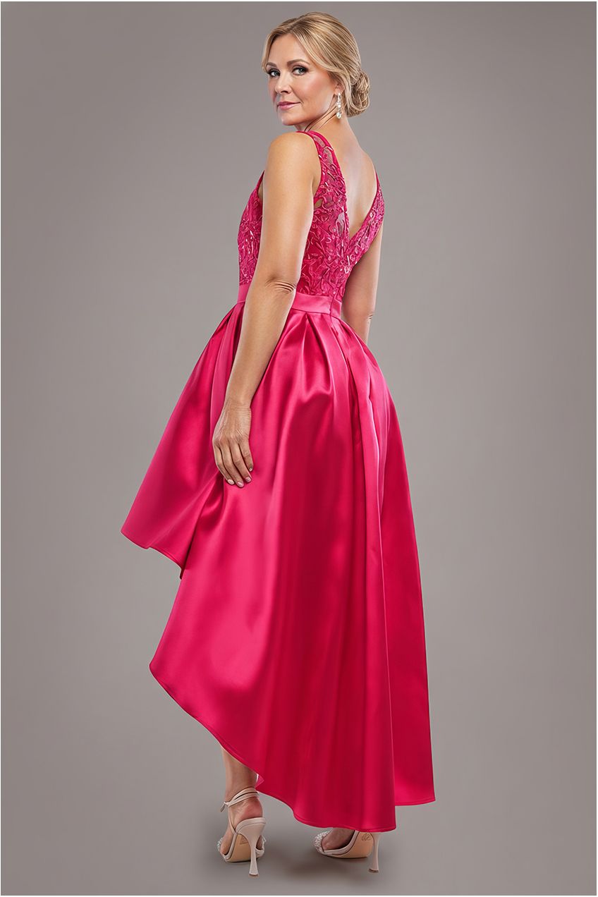 Sequin & Satin Dipped Hem Midi - Hot Pink DR3621M