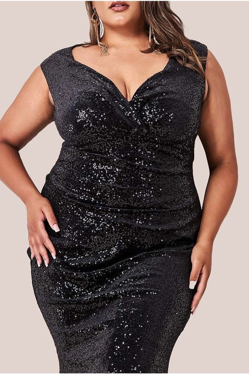 Sequin & Velvet Bardot Maxi Dress - Black DR3623P