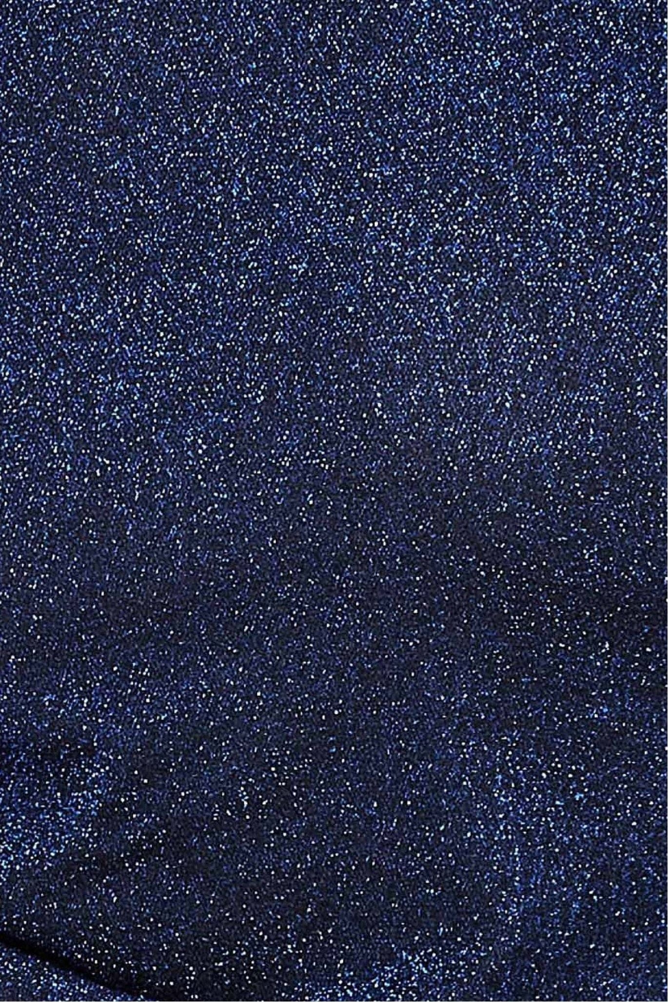 Cold Shoulder Lurex Maxi With Thigh Split - Blue DR3632