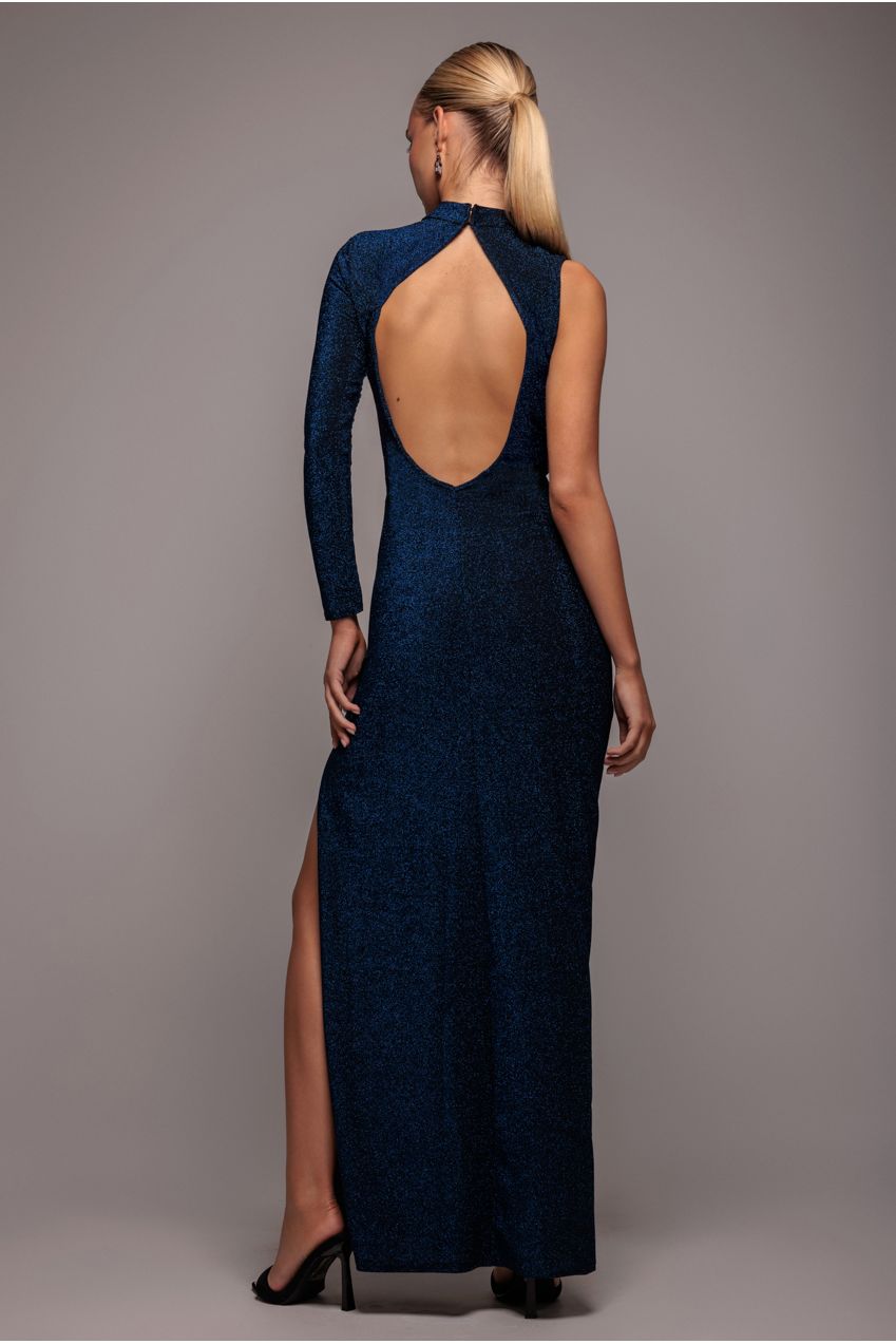 Open Lurex Back One Sleeve Maxi Dress - Royal Blue DR3633