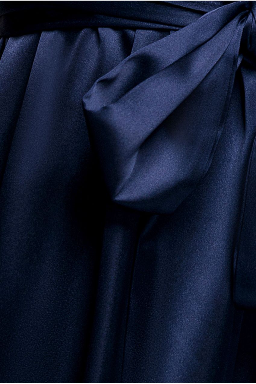 Satin Flutter Sleeve Wrap Midi Dress - Navy Blue DR3641
