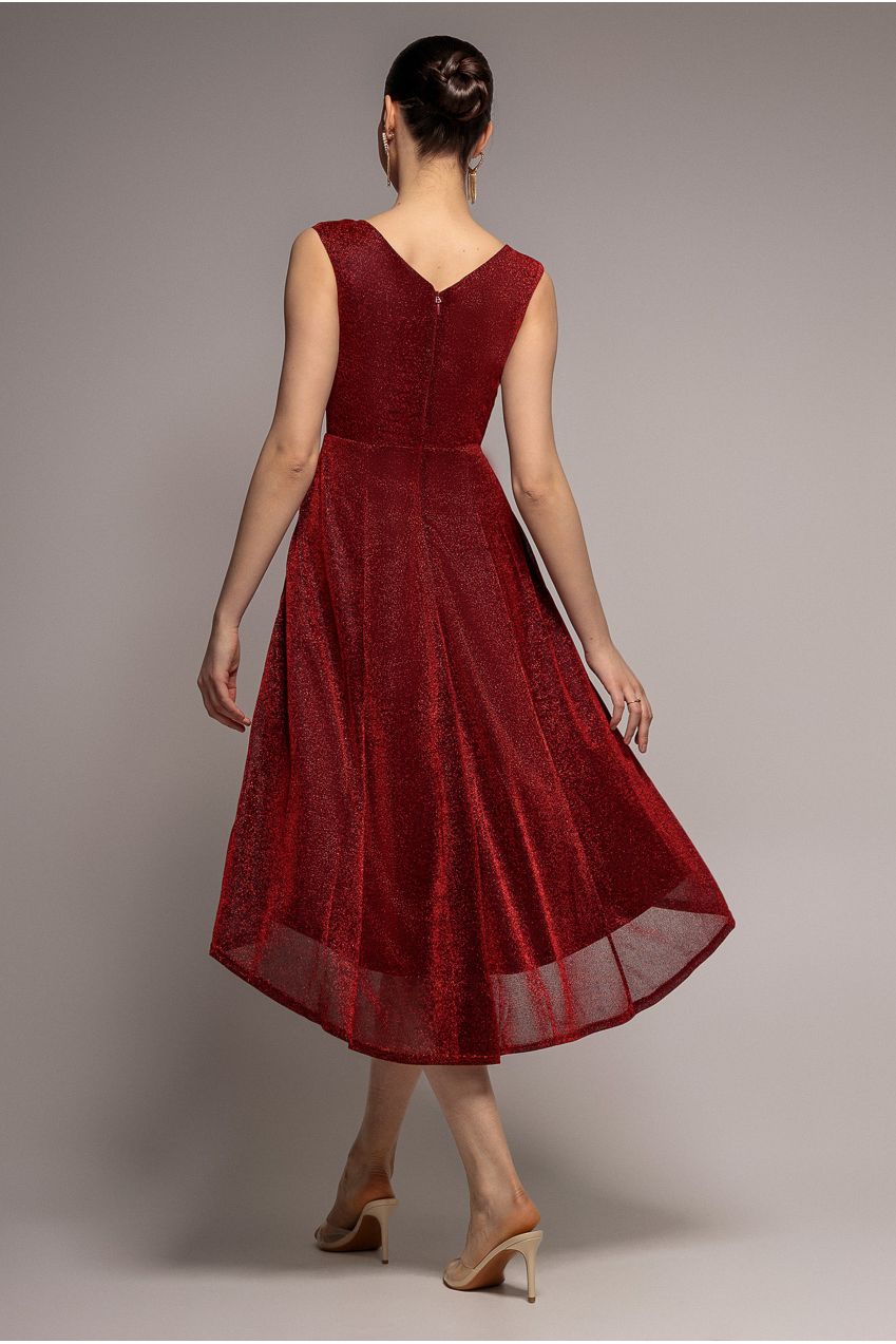 Off The Shoulder Lurex High Low Dress - Red DR3642