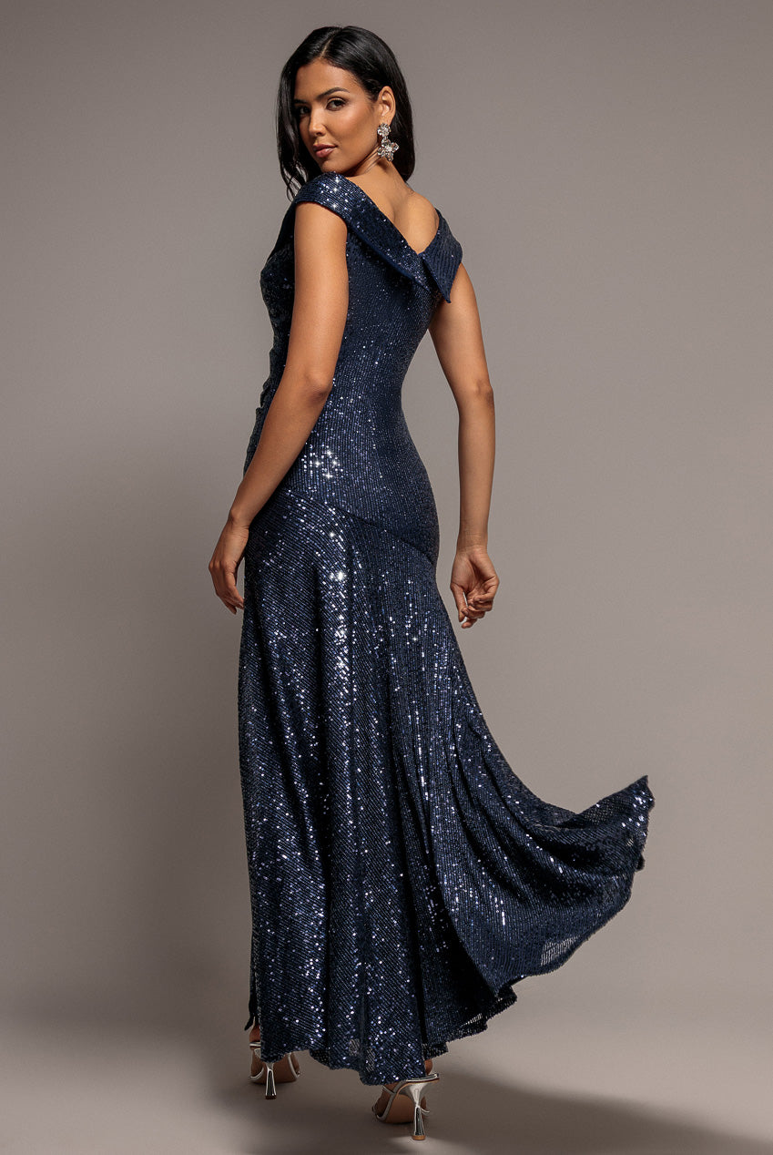 Bardot Sequin Pleated Maxi Dress - Navy DR3643A