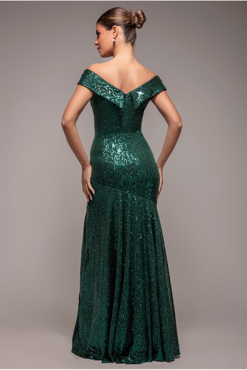 Bardot Sequin Pleated Maxi Dress - Emerald Green DR3643A