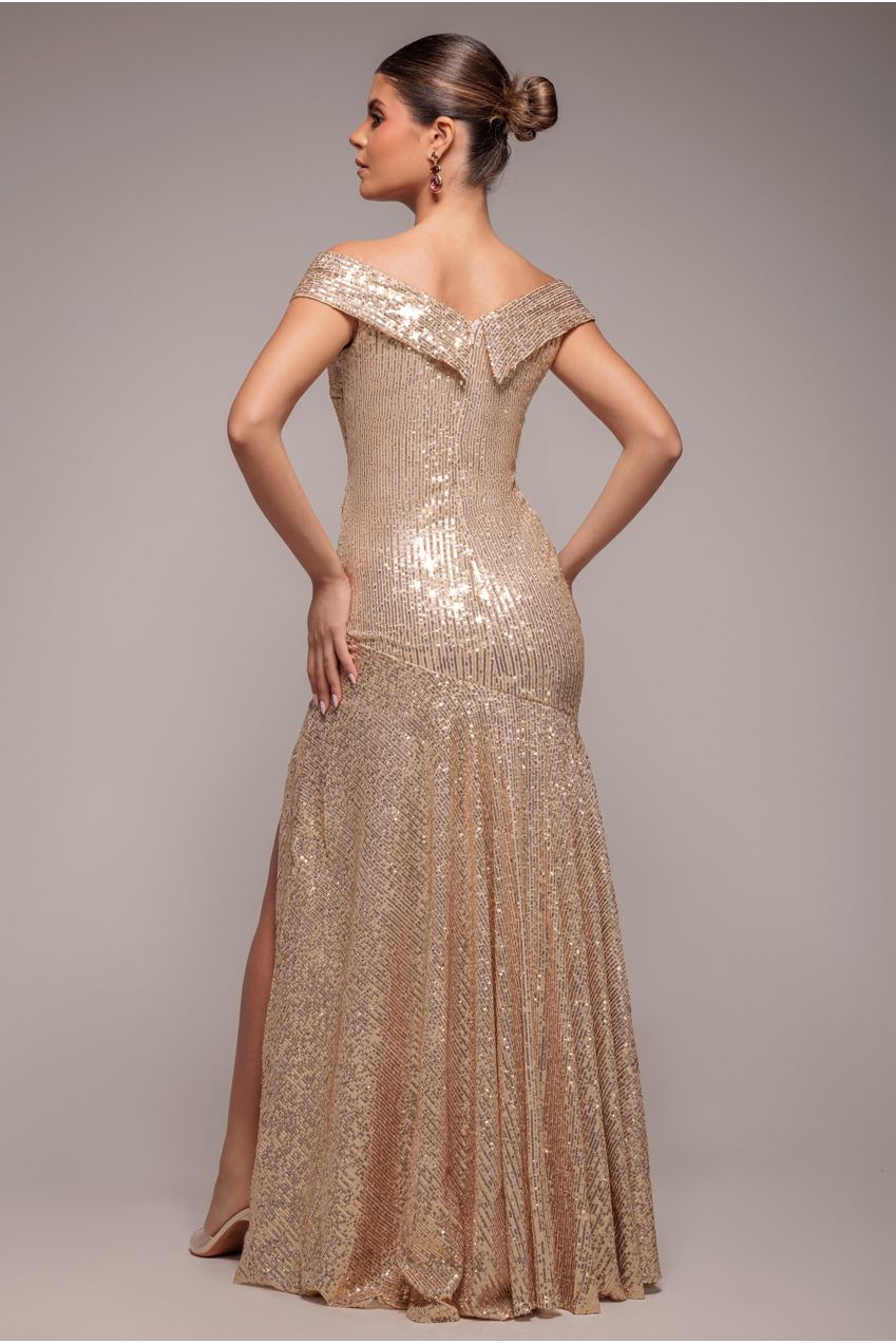 Bardot Sequin Pleated Maxi Dress - Gold DR3643A