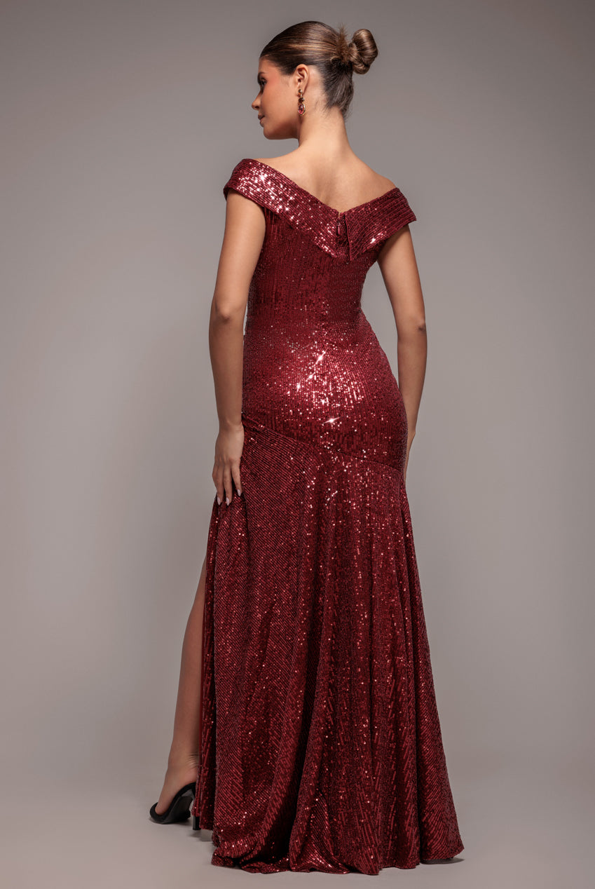 Bardot Sequin Pleated Maxi Dress - Wine DR3643A