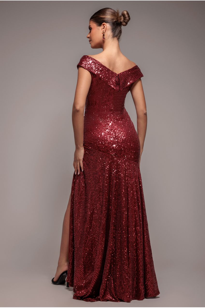 Bardot Sequin Pleated Maxi Dress - Wine DR3643A