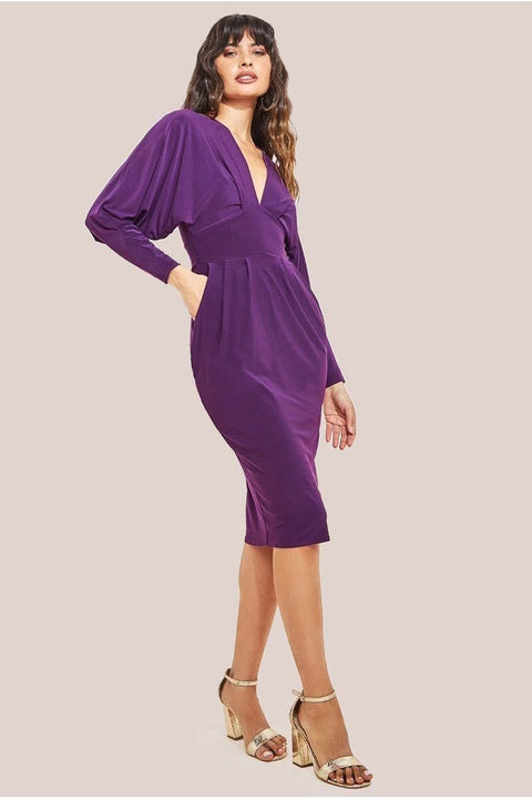 Batwing Sleeve Midi Dress - Purple by Goddiva