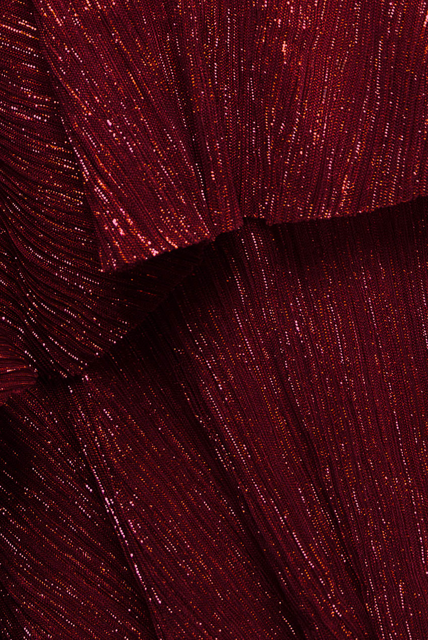 Crinkle Lurex High Low Layered Midi Dress - Wine DR3655