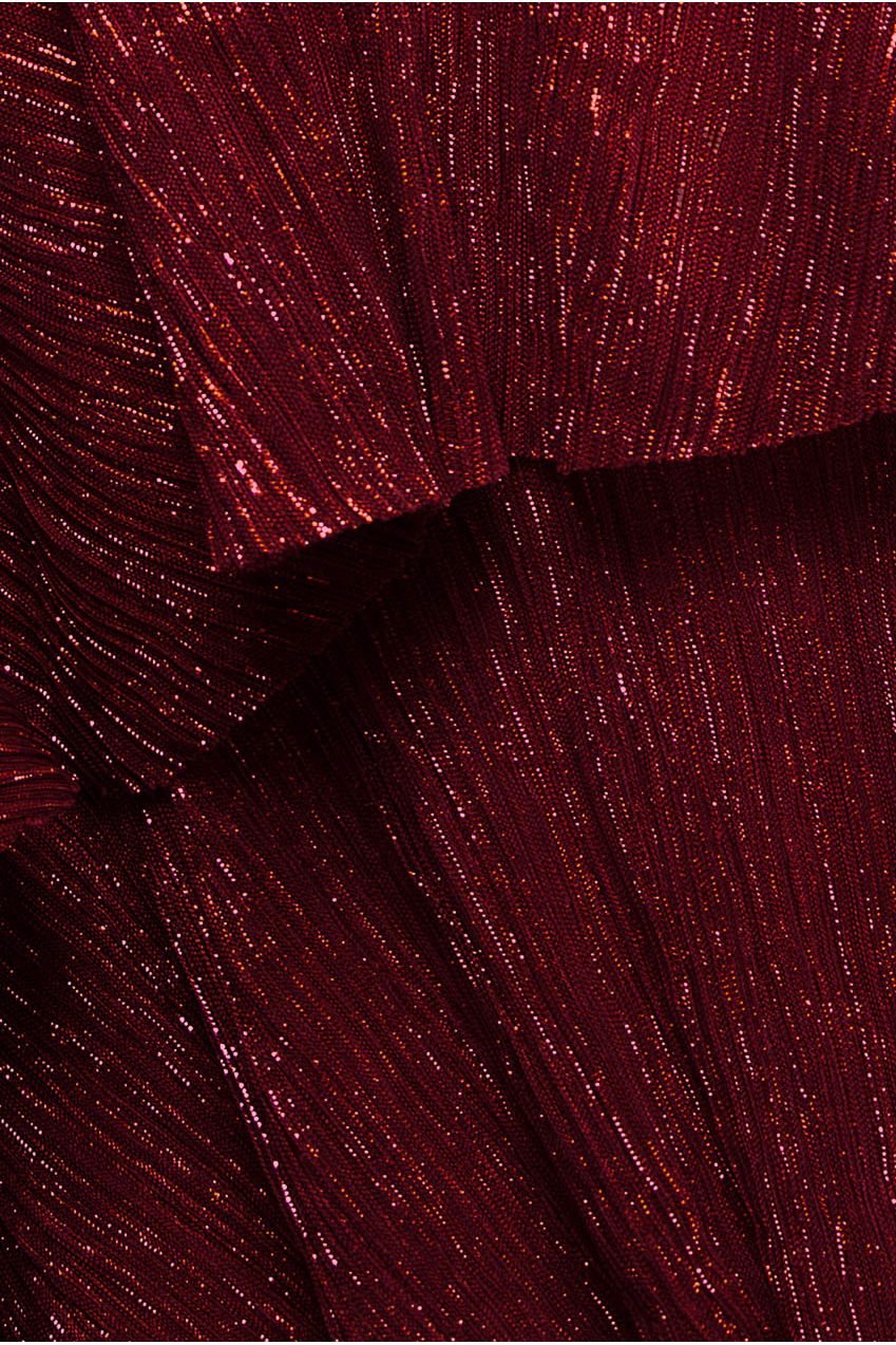 Crinkle Lurex High Low Layered Midi Dress - Wine DR3655