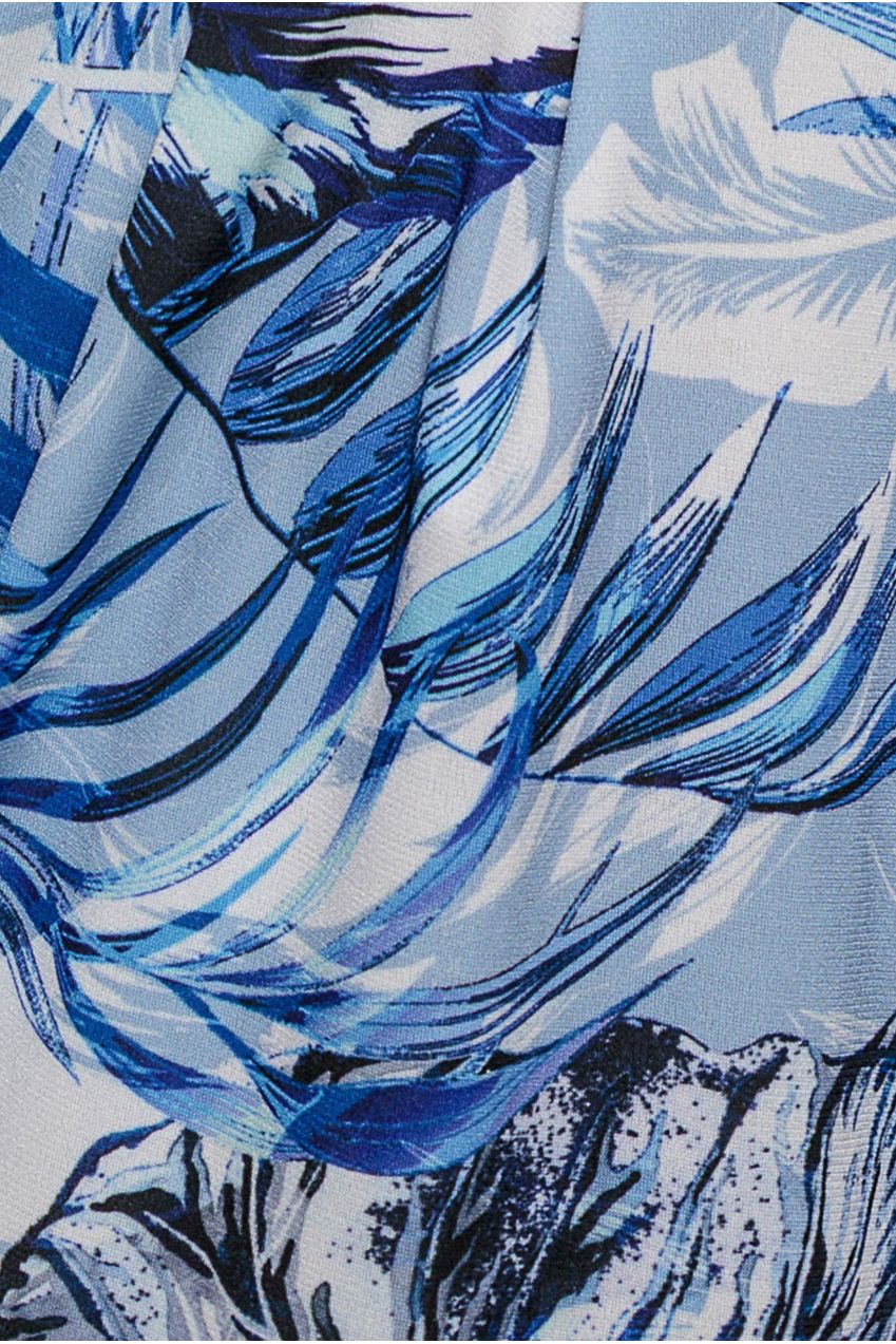 Tropical Print Midi With Batwing Sleeves - Blue DR3662