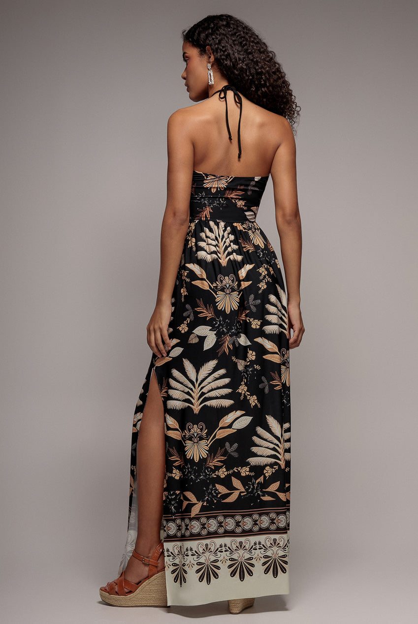 Printed Tie Back Maxi - Black DR3663