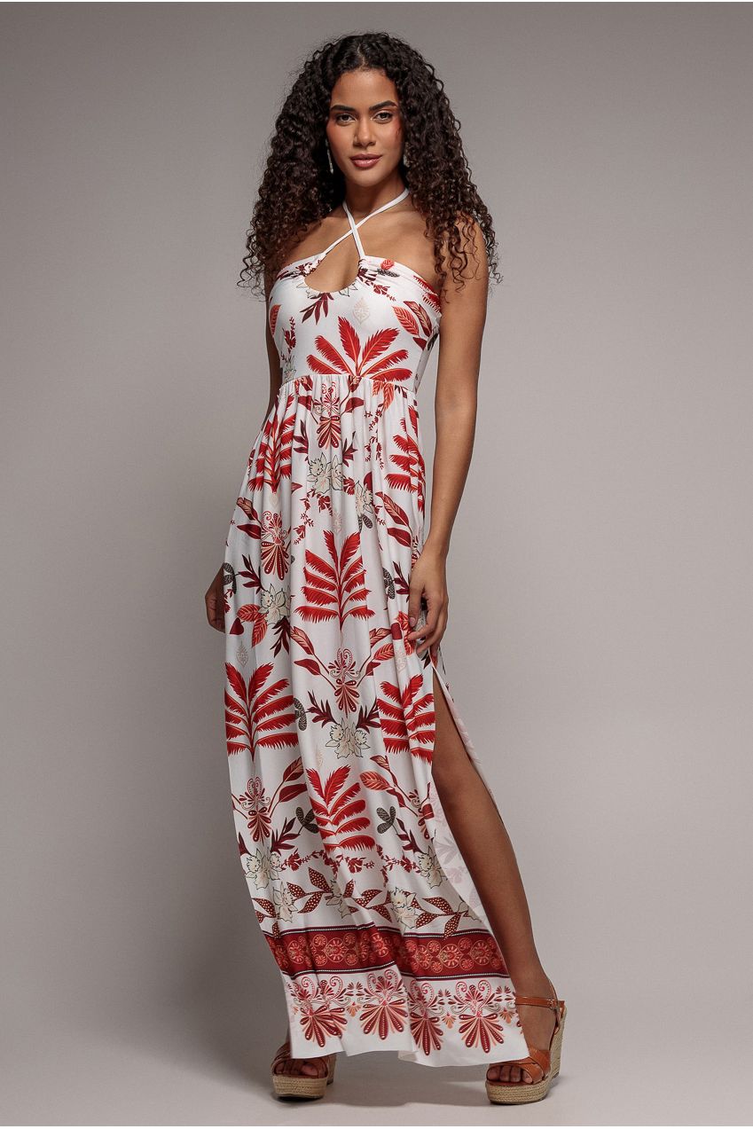Printed Tie Back Maxi - Cream DR3663