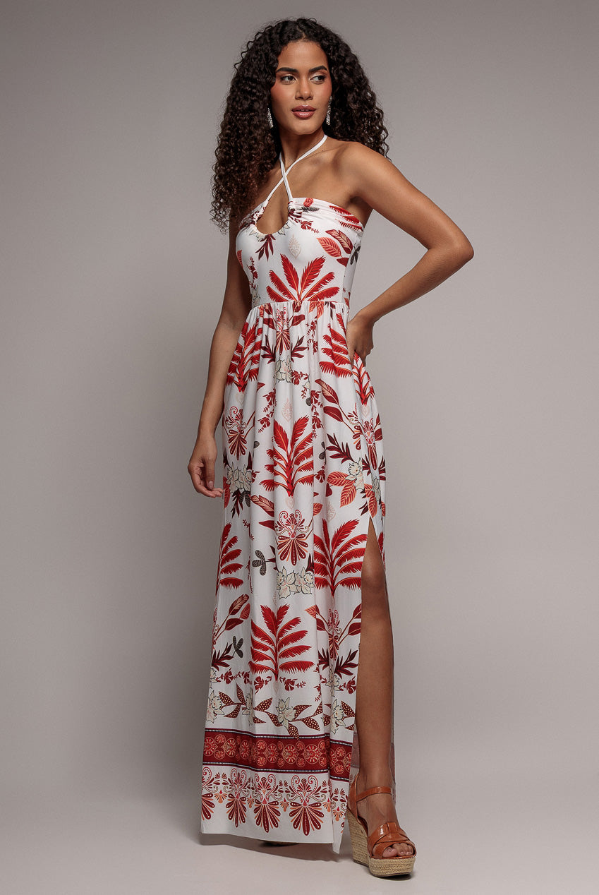 Printed Tie Back Maxi - Cream DR3663