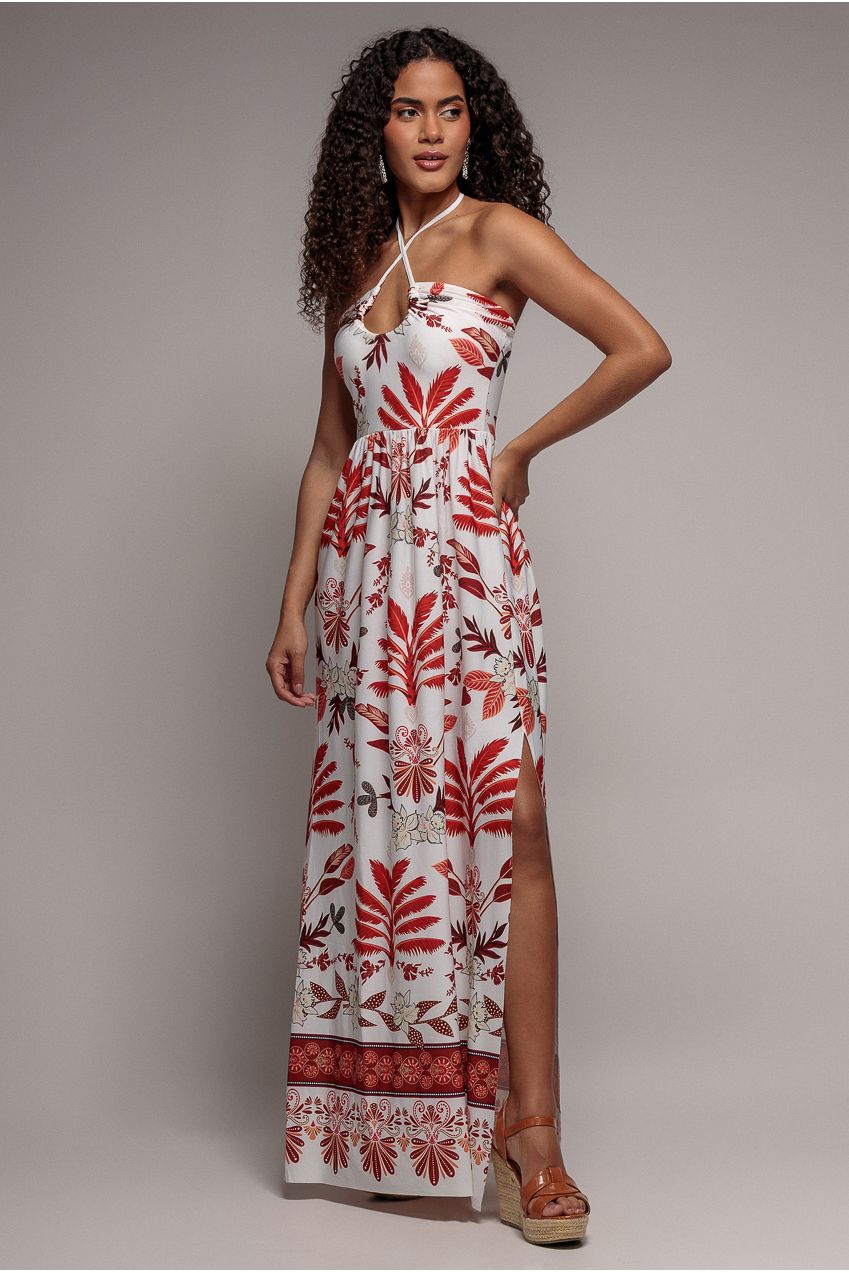Printed Tie Back Maxi - Cream DR3663