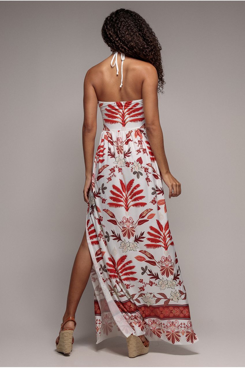 Printed Tie Back Maxi - Cream DR3663