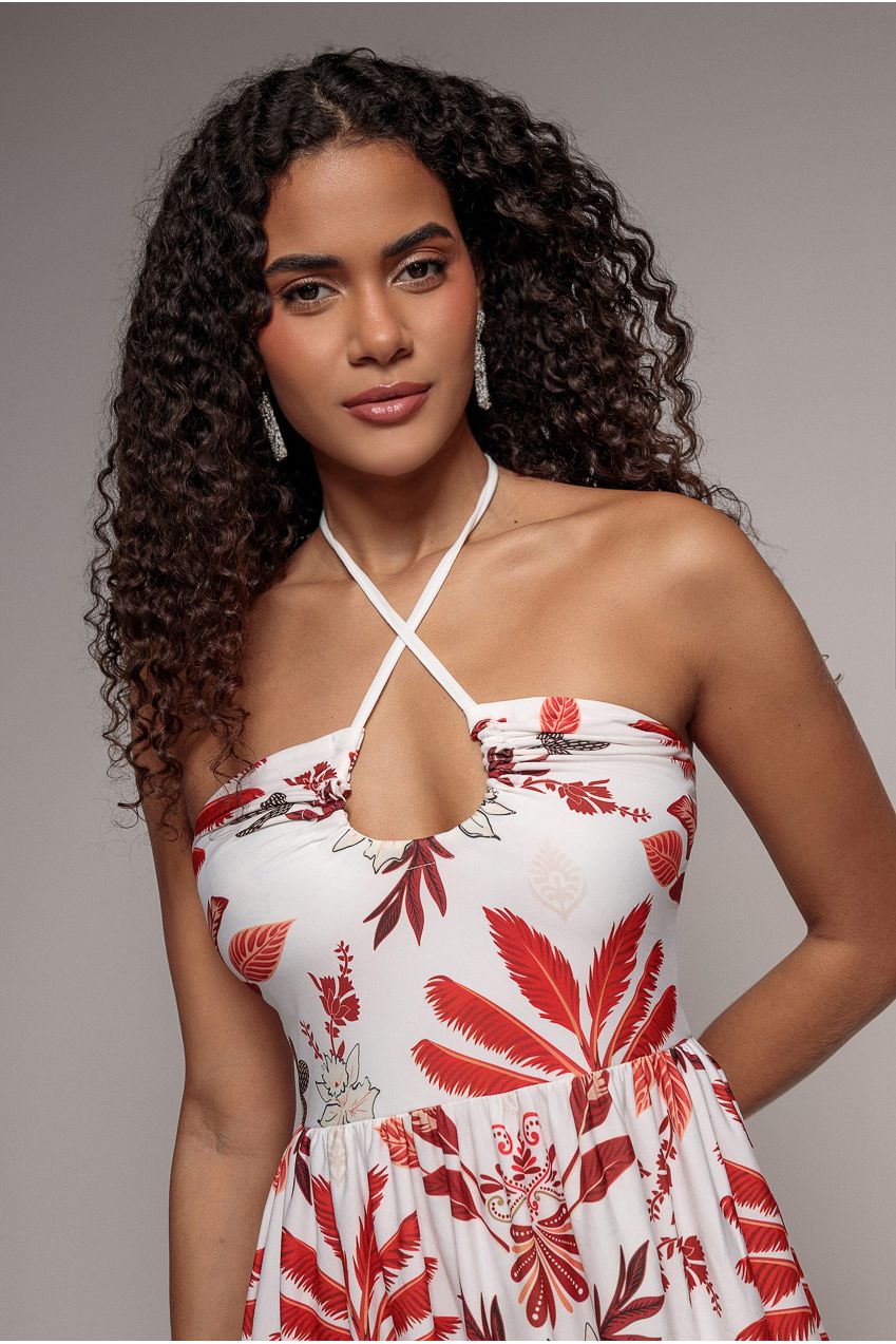 Printed Tie Back Maxi - Cream DR3663
