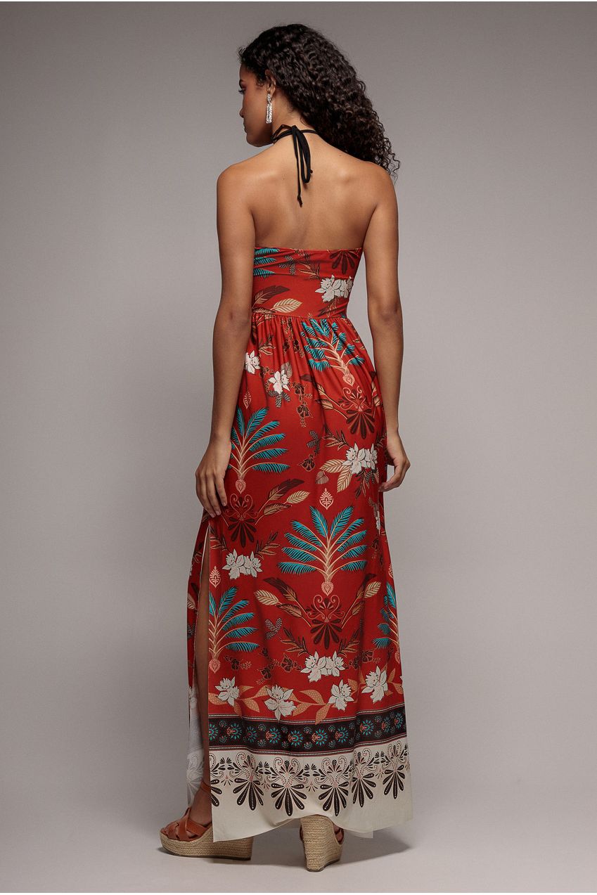 Printed Tie Back Maxi - Orange DR3663