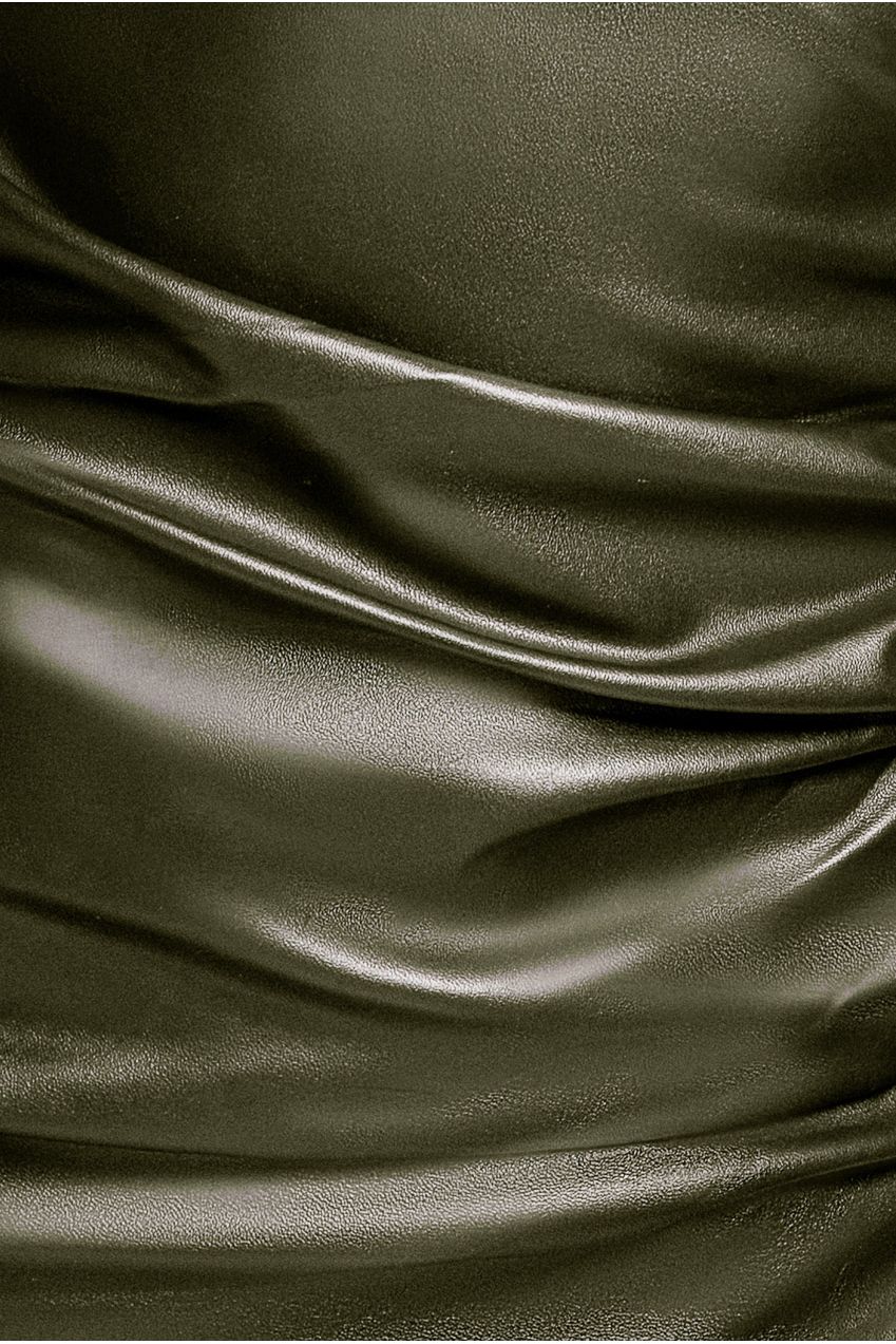 Cut Out Faux Leather Mini Dress - Khaki DR3664