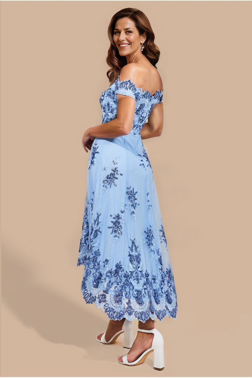 Bardot Sequin & Lace High Low Midi - Blue DR3675M