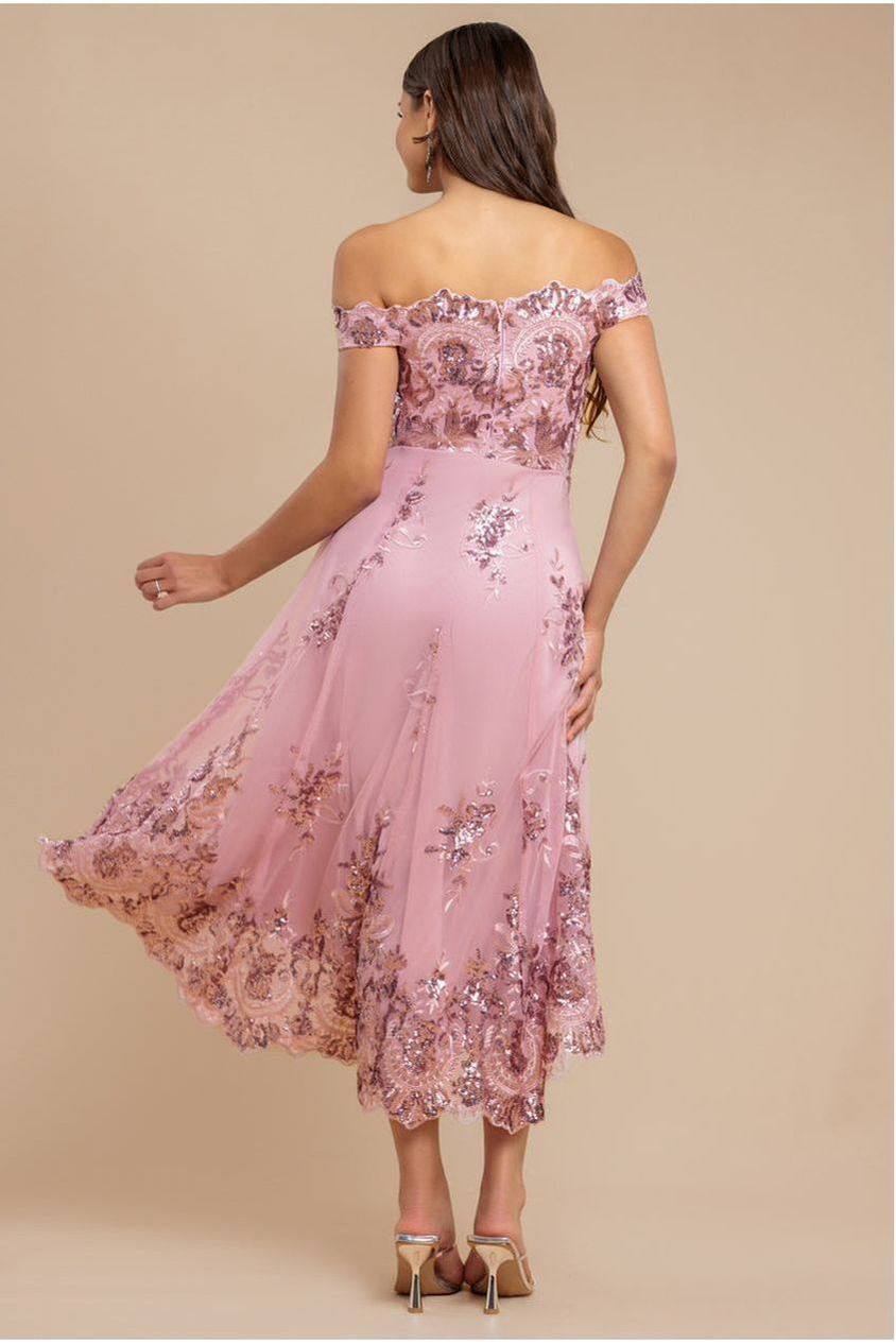 Bardot Sequin & Lace High Low Midi - Blush DR3675