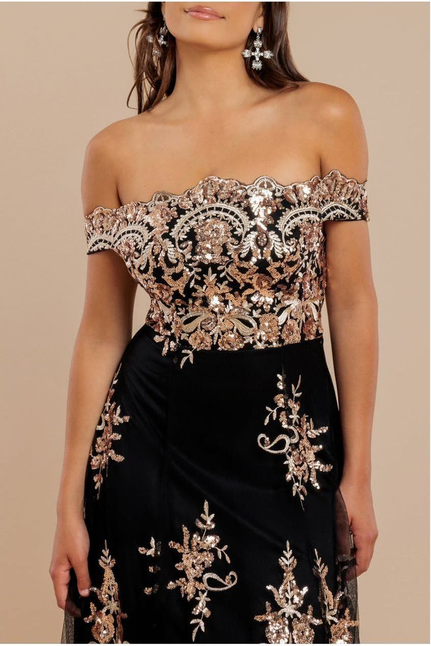 Bardot Sequin & Lace High Low Midi - Champagne DR3675