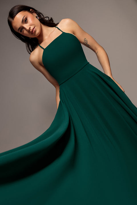 Chiffon A Line Sleeveless Maxi Dress - Dark Green by Goddiva
