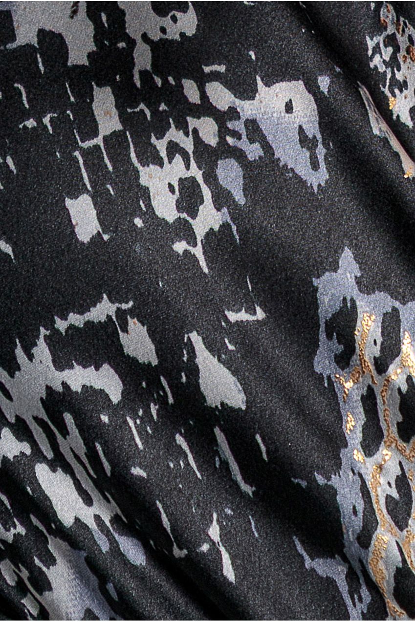 Foil Print Wrap Midi With Tassels - Black DR3699