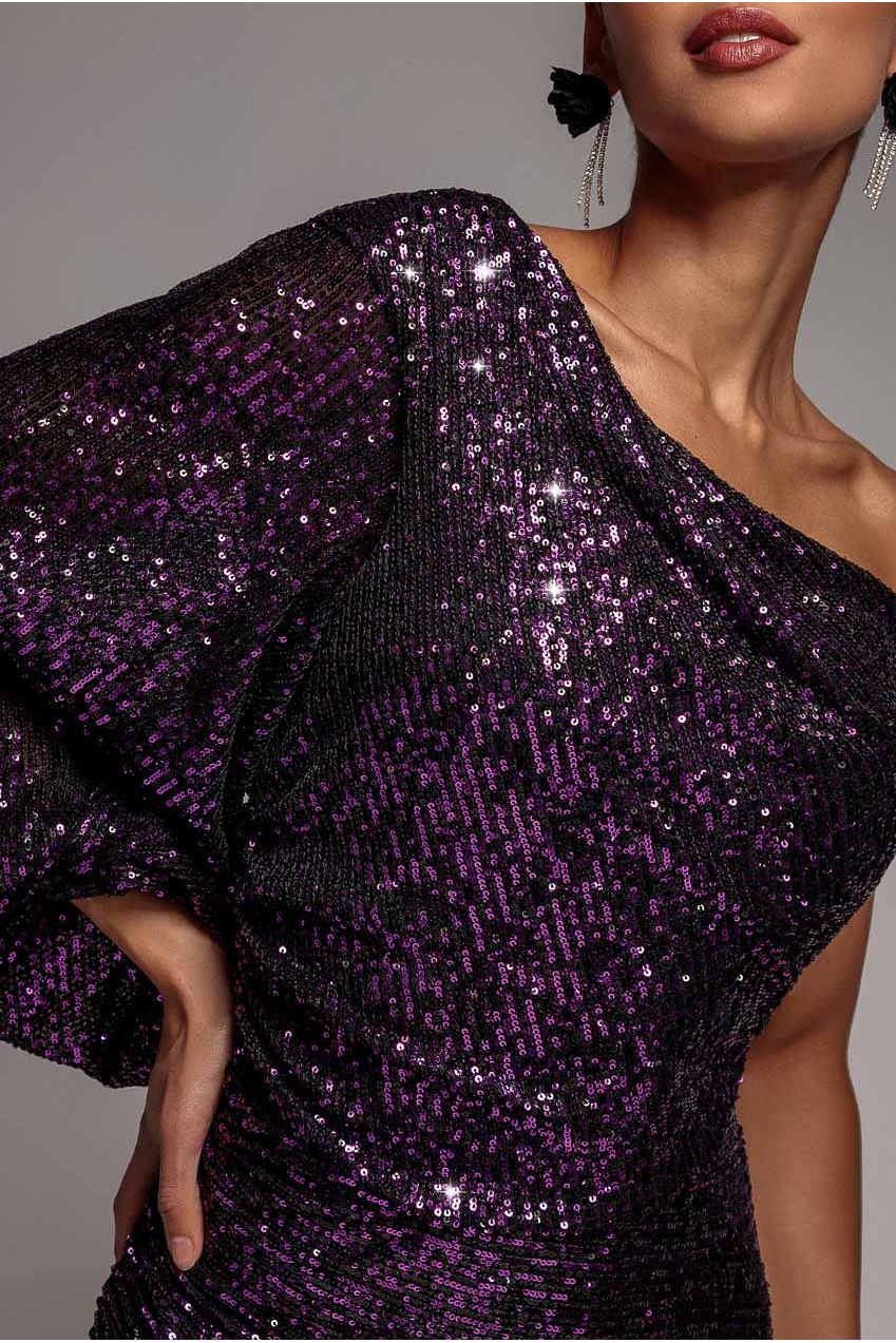 One Shoulder Asymmetric Midi Dress - Purple DR3702