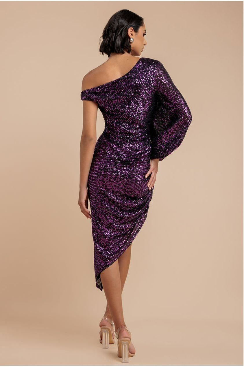 One Shoulder Asymmetric Midi Dress - Purple DR3702