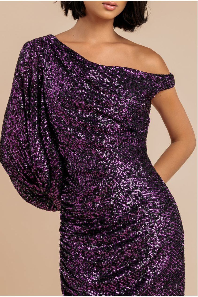 One Shoulder Asymmetric Midi Dress - Purple DR3702