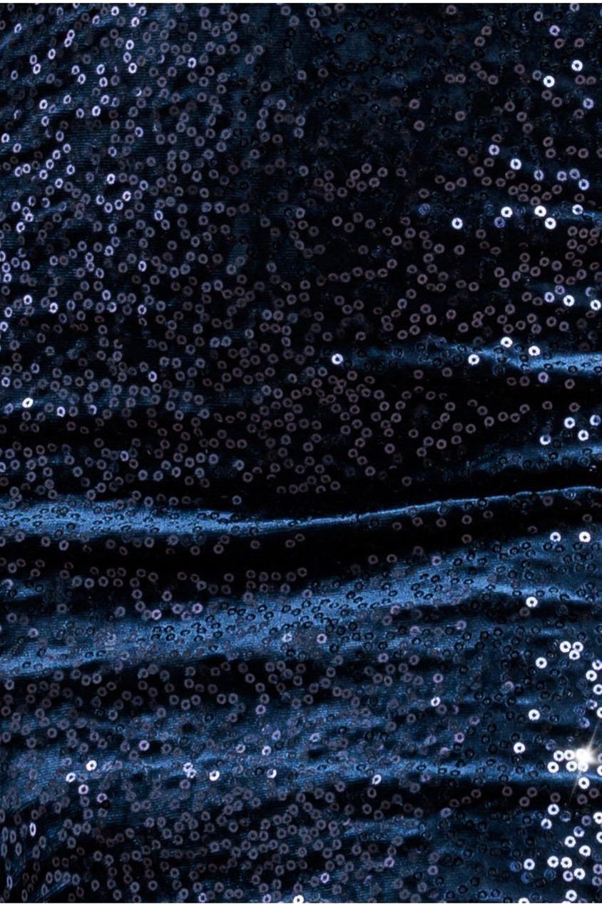 Bandeau Sequin & Velvet Midi Dress - Navy DR3718