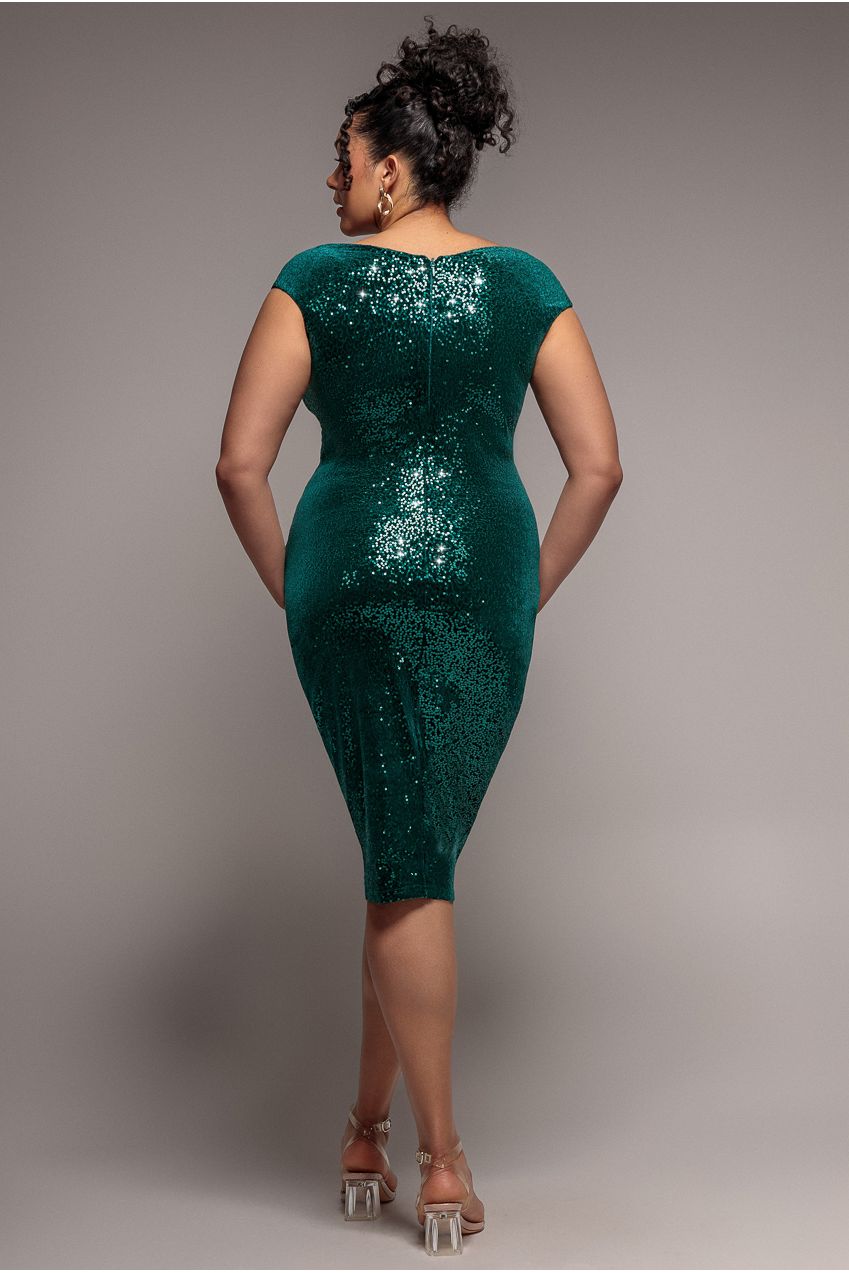 Sequin & Velvet Bardot Midi - Emerald Green DR3720P