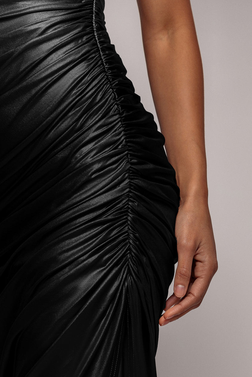 Bandeau Faux Leather Midi Dress - Black DR3727