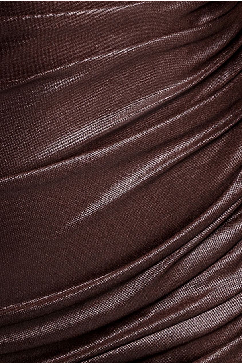 Bandeau Faux Leather Midi Dress - Brown DR3727