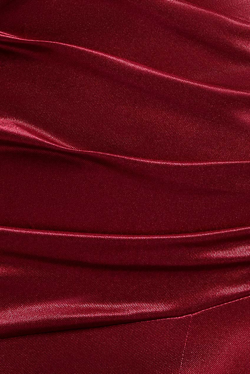 Satin Off Shoulder Pleated Maxi Dress - Berry DR3731