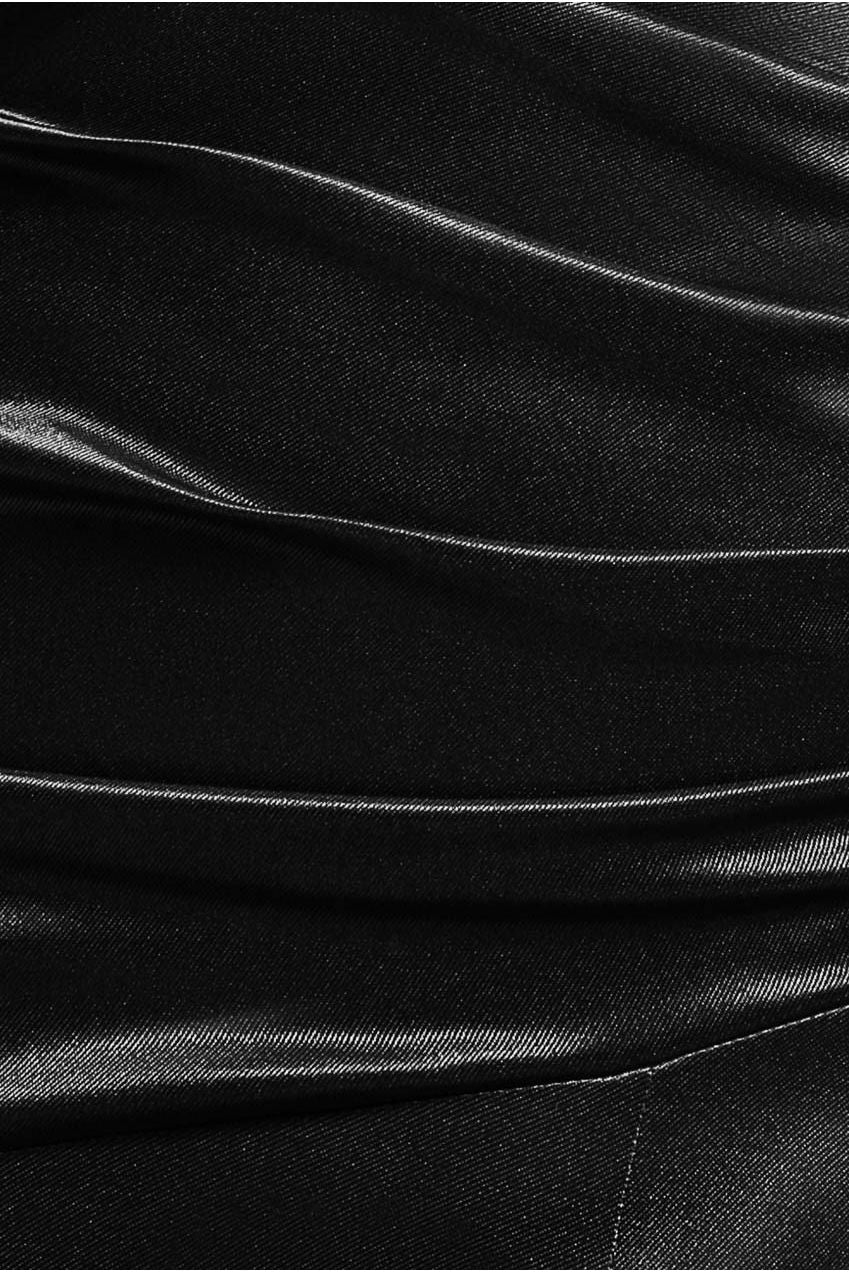 Satin Off Shoulder Pleated Maxi Dress - Black DR3731