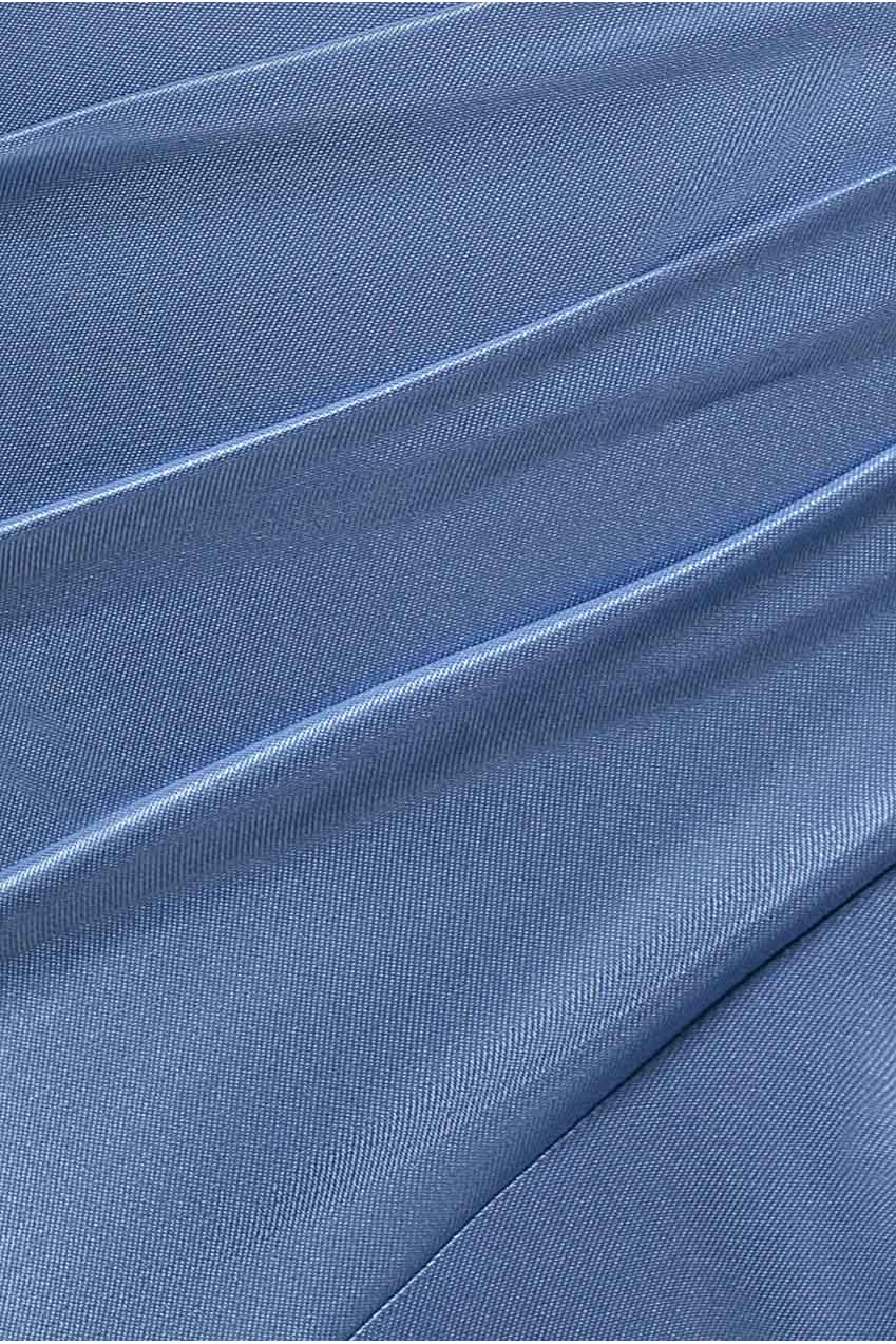 Satin Off Shoulder Pleated Maxi Dress - Dusty Blue DR3731