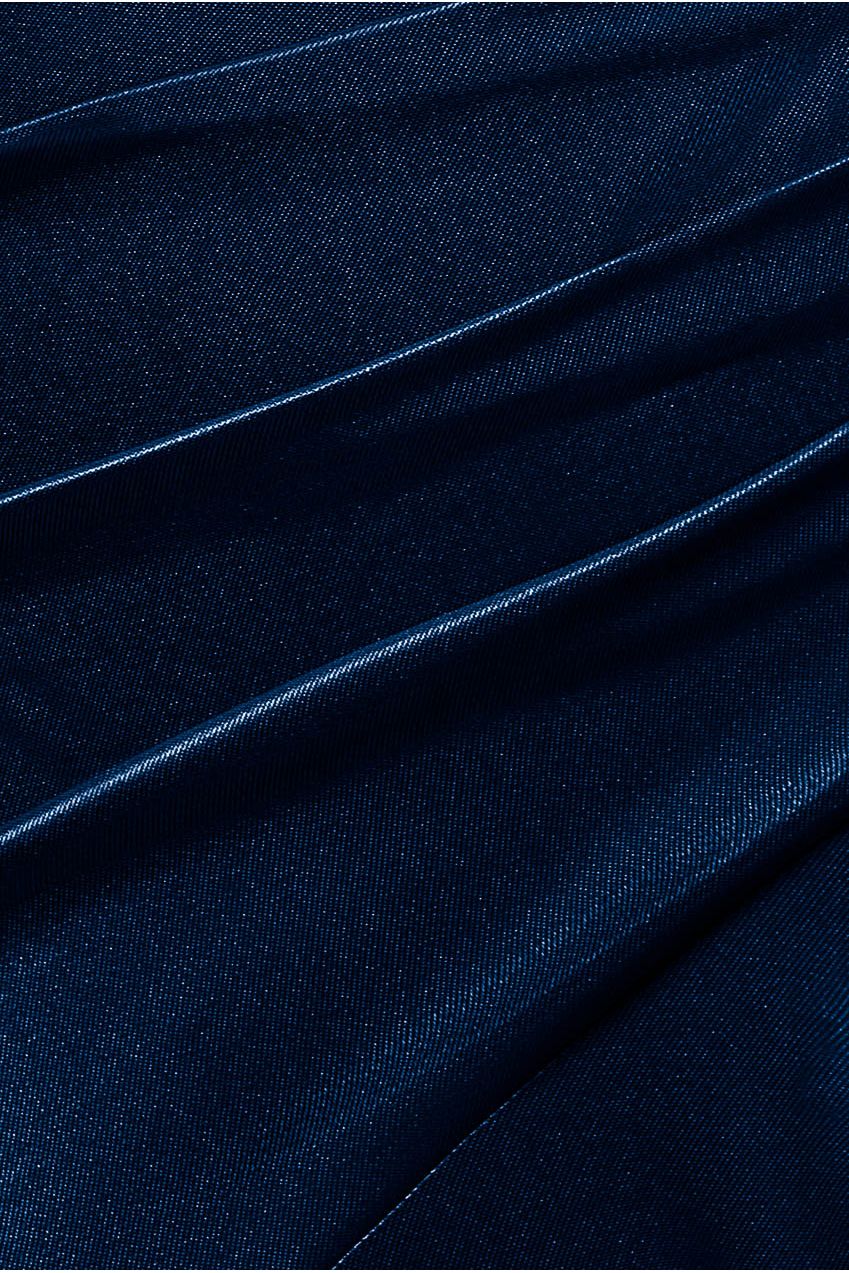 Satin Off Shoulder Pleated Maxi Dress - Navy Blue DR3731